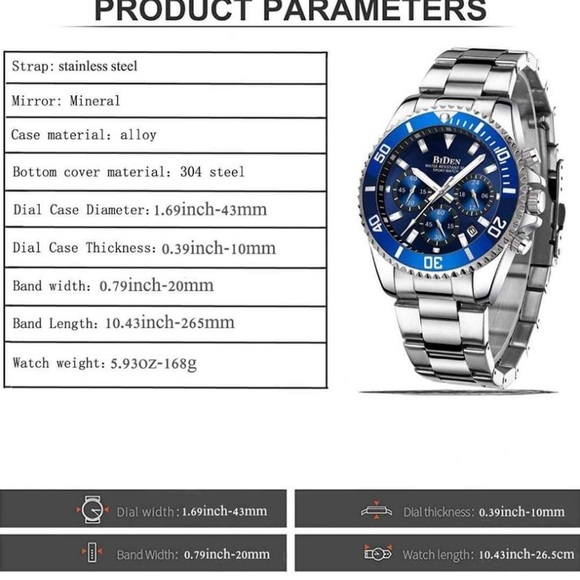 NEW Watch Chronograph Stainless Steel Waterproof Date Analog Quartz Wrist Watch - Picture 4 of 6